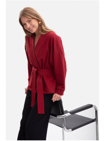 B297 Megztas švarkas be apykaklės - kaštoninė