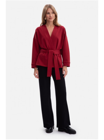 B297 Megztas švarkas be apykaklės - kaštoninė