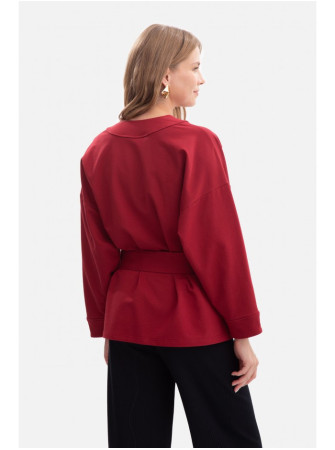 B297 Megztas švarkas be apykaklės - kaštoninė