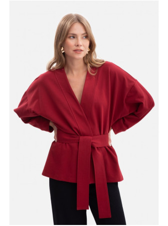 B297 Megztas švarkas be apykaklės - kaštoninė