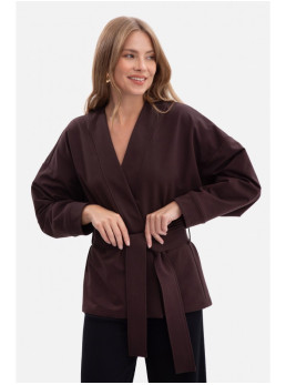 B297 Megztas švarkas be apykaklės - dark chocolate