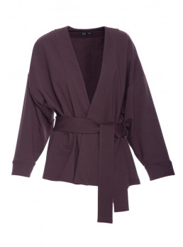 B297 Megztas švarkas be apykaklės - dark chocolate