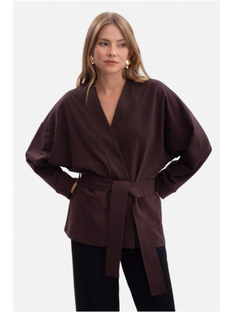 B297 Megztas švarkas be apykaklės - dark chocolate