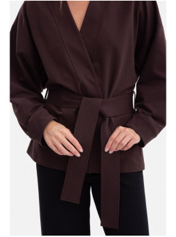 B297 Megztas švarkas be apykaklės - dark chocolate