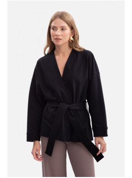 B297 Megztas švarkas be apykaklės - juoda