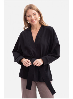 B297 Megztas švarkas be apykaklės - juoda