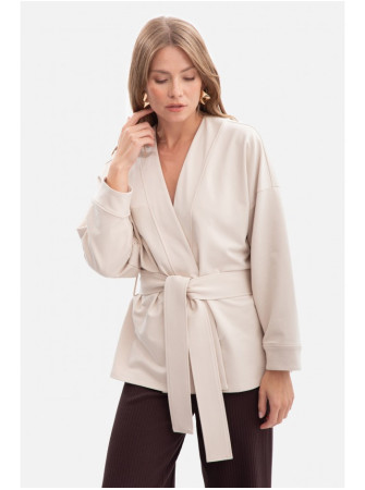 B297 Megztas švarkas be apykaklės - smėlio