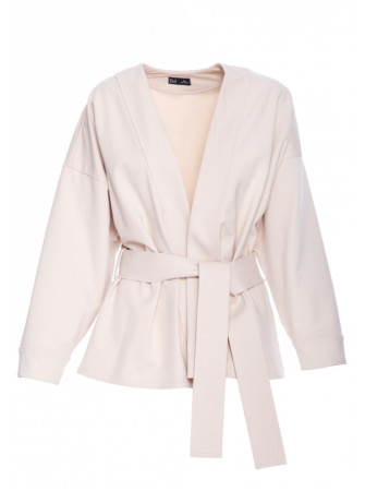 B297 Smėlio spalvos megztas švarkas be apykaklės - smėlio