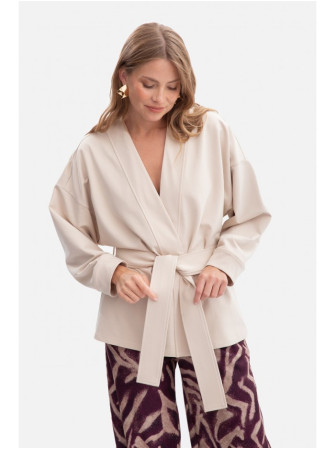 B297 Megztas švarkas be apykaklės - smėlio