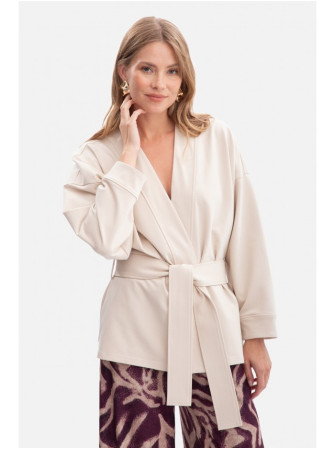 B297 Megztas švarkas be apykaklės - smėlio