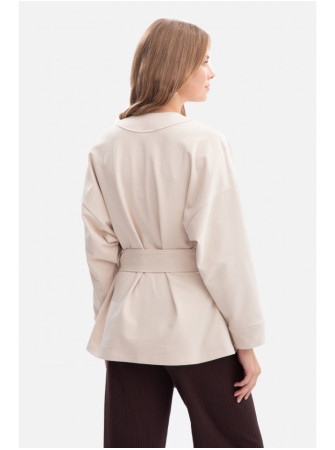 B297 Smėlio spalvos megztas švarkas be apykaklės - smėlio