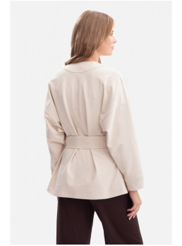 B297 Smėlio spalvos megztas švarkas be apykaklės - smėlio