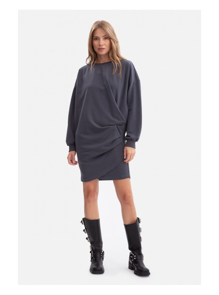 B298 Megzta suknelė su klostėmis šone - steel