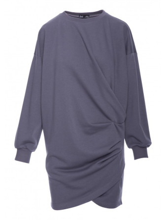 B298 Megzta suknelė su klostėmis šone - steel