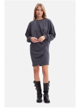 B298 Megzta suknelė su klostėmis šone - steel