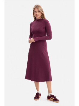 B299 Dryžuota midi suknelė asimetrišku liemeniu - slyvų