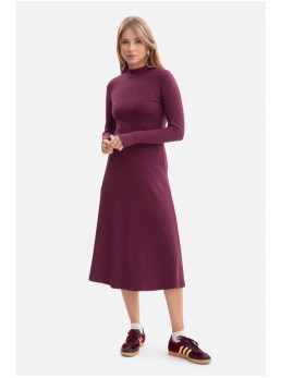 B299 Dryžuota midi suknelė asimetrišku liemeniu - slyvų