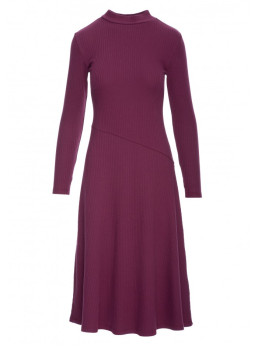 B299 Dryžuota midi suknelė asimetrišku liemeniu - slyvų