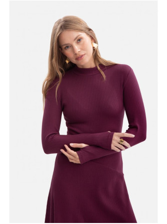 B299 Dryžuota midi suknelė asimetrišku liemeniu - slyvų