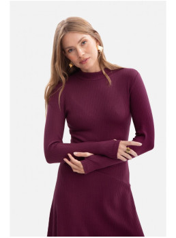 B299 Dryžuota midi suknelė asimetrišku liemeniu - slyvų