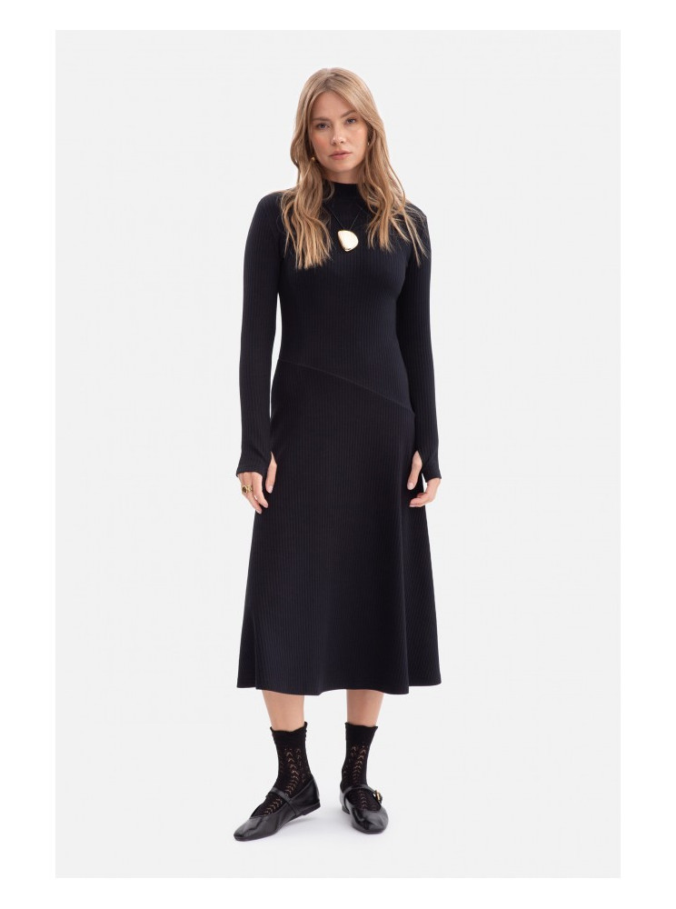 B299 Midi suknelė su asimetrišku liemeniu - juoda