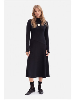 B299 Rievėta midi suknelė asimetrišku liemeniu - juoda