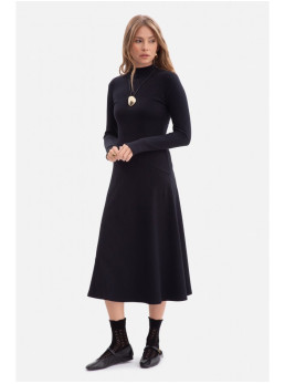 B299 Midi suknelė su asimetrišku liemeniu - juoda