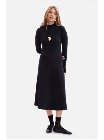 B299 Midi suknelė su asimetrišku liemeniu - juoda