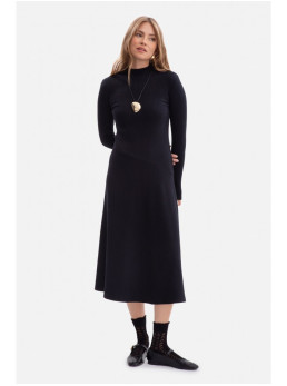 B299 Midi suknelė su asimetrišku liemeniu - juoda