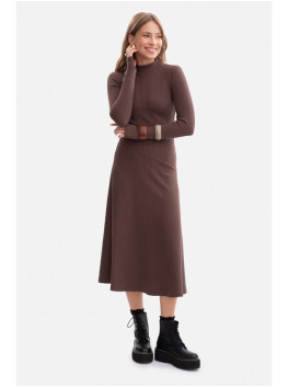 B299 Midi suknelė su asimetrišku liemeniu - ruda