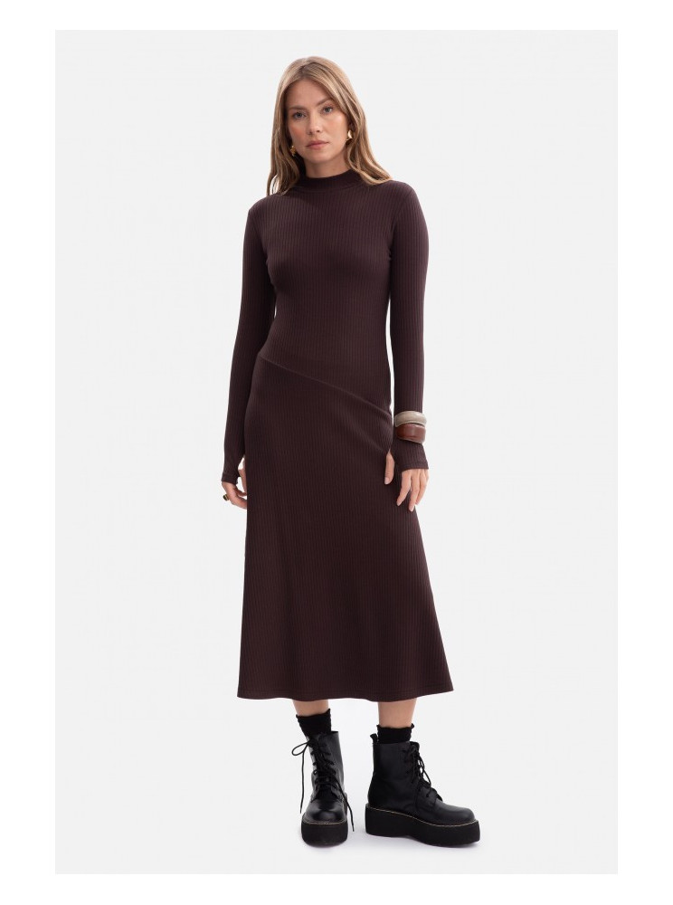 B299 Midi suknelė su asimetrišku liemeniu - dark chocolate