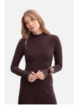 B299 Midi suknelė su asimetrišku liemeniu - dark chocolate