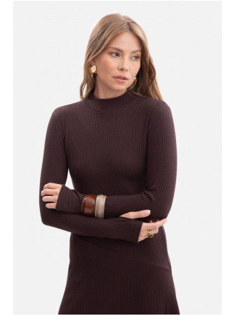 B299 Midi suknelė su asimetrišku liemeniu - dark chocolate