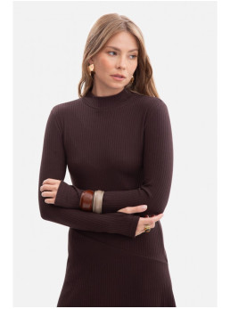 B299 Midi suknelė su asimetrišku liemeniu - dark chocolate