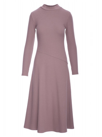 B299 Dryžuota midi suknelė asimetrišku liemeniu - cocoa