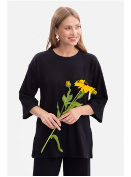 B301 Rievėtas megztinis - juoda