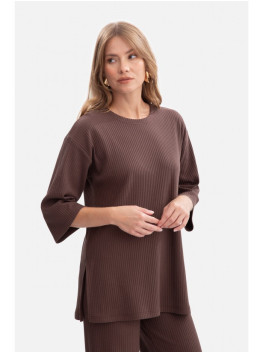 B301 Riešutinės spalvos trikotažinis viršus - ruda