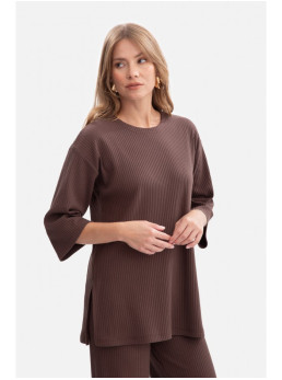 B301 Riešutinės spalvos trikotažinis viršus - ruda