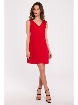 K128 Plain A-line dress with a bow - red