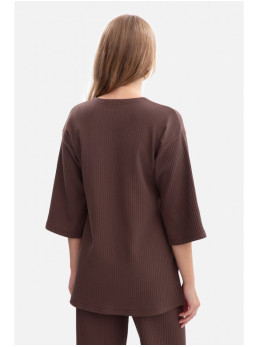 B301 Riešutinės spalvos trikotažinis viršus - ruda