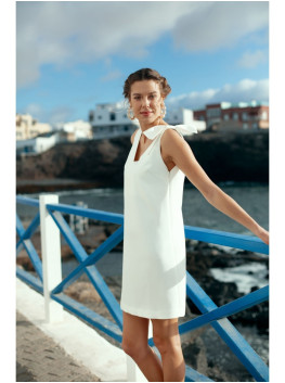 K128 Plain A-line dress with a bow - ecru