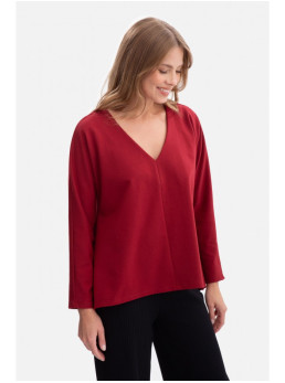 B304 Megztas palaidinės tipo megztinis V formos iškirpte - kaštoninė