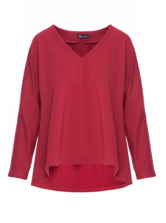 B304 Megztas palaidinės tipo megztinis V formos iškirpte - kaštoninė