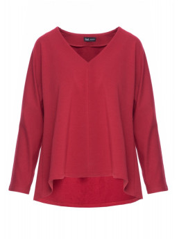 B304 Megztas palaidinės tipo džemperis V formos iškirpte - kaštoninė