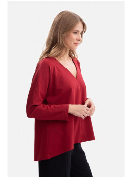 B304 Megztas palaidinės tipo megztinis V formos iškirpte - kaštoninė