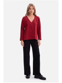 B304 Megztas palaidinės tipo džemperis V formos iškirpte - kaštoninė