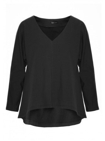 B304 Megztas palaidinės tipo džemperis V formos iškirpte - juoda
