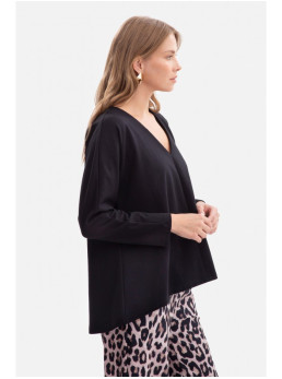 B304 Megztas palaidinės tipo džemperis V formos iškirpte - juoda