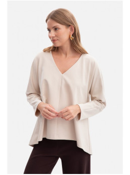 B304 Megztas palaidinės tipo džemperis V formos iškirpte - smėlio