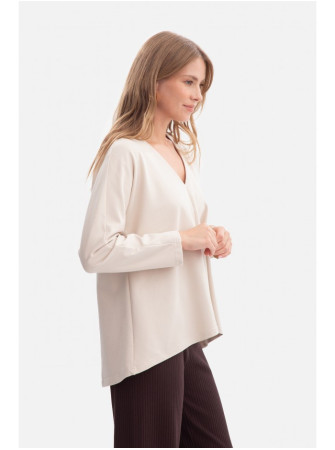 B304 Megztas palaidinės tipo džemperis V formos iškirpte - smėlio